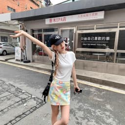 Summer fitted skirt, mini-skirt, floral print, A-line, hip-accented 3