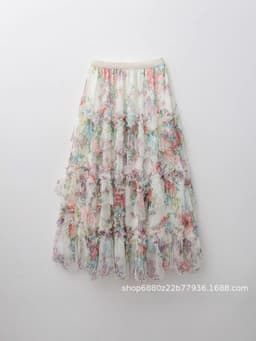 Heavy Industry Nail Beads Floral Medium-Length Pure and Fresh Style Cake Skirt 2025 Summer and Autumn New 2