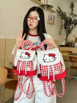 Hello kitty, brand cute cartoon backpack, handheld card holder, shoulder bag, Korean style, drawstring 3