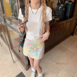 Summer fitted skirt, mini-skirt, floral print, A-line, hip-accented 5