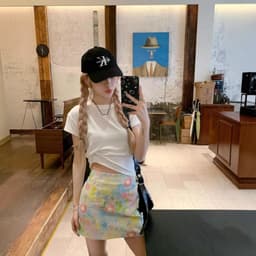 Summer fitted skirt, mini-skirt, floral print, A-line, hip-accented 2