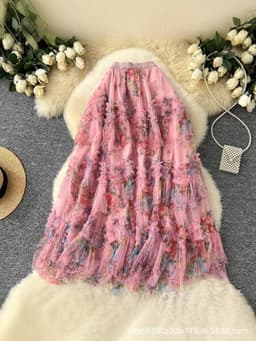 Heavy Industry Nail Beads Floral Medium-Length Pure and Fresh Style Cake Skirt 2025 Summer and Autumn New 3