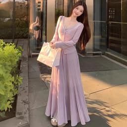 Purple shiffon fitted long skirt, high waist, for teenagers, A-line, mid length 3