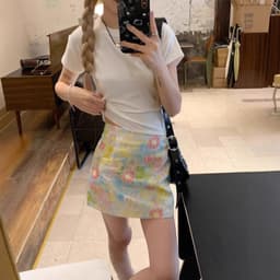 Summer fitted skirt, mini-skirt, floral print, A-line, hip-accented 4